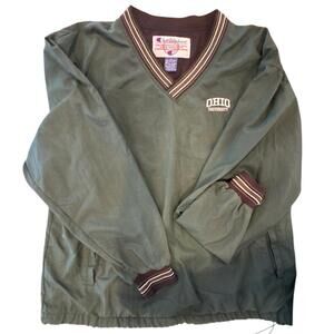 Vintage Champion Ohio University Pullover Windbreaker Jacket Men XL Green V-Neck